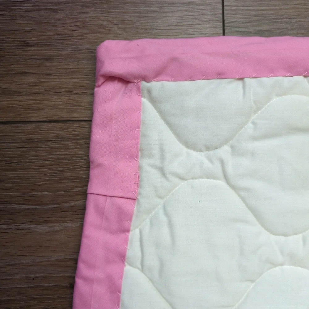 Vintage 80s Baby Quilt Wall Hanging Pastel Animal Cat Whale Duck Floral Folk Art